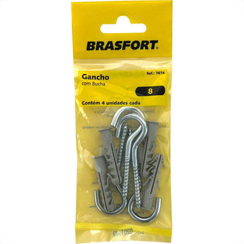 Cartela Gancho Com Bucha Brasfort 08 Cartela Com 04 Pecas 7674 Cartela Gancho Com Bucha Brasfort 08 Cartela Com 04 Pecas 7674