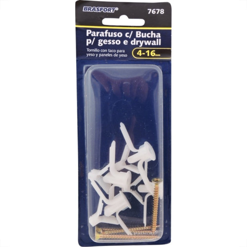 Cartela Bucha Fixacao Drywal Brasfort 04-16Mm+Parafuso Phillips Kit 4 Pecas 7678 Cartela Bucha Fixacao Drywal Brasfort 04-16Mm+Parafuso Phillips Kit 4 Pecas 7678