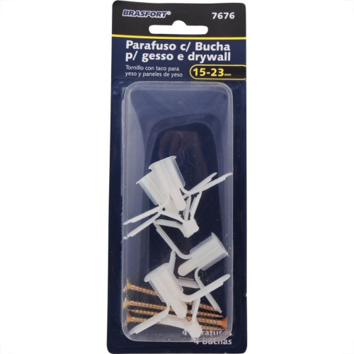 Cartela Bucha Fixacao Drywal Brasfort 15-23Mm+Parafuso Phillips Kit 4 Pecas 7676 Cartela Bucha Fixacao Drywal Brasfort 15-23Mm+Parafuso Phillips Kit 4 Pecas 7676