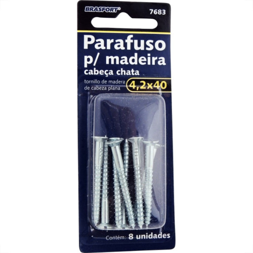 Cartela Parafuso Madeira Brasfort Cabeca Chata Fenda 4,2X40 Cartela Com 8 Pecas 7683 Cartela Parafuso Madeira Brasfort Cabeca Chata Fenda 4,2X40 Cartela Com 8 Pecas 7683