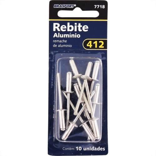 Cartela Rebite Brasfort Aluminio Repuxo 412 Cartela Com 10 Pecas 7718 Cartela Rebite Brasfort Aluminio Repuxo 412 Cartela Com 10 Pecas 7718