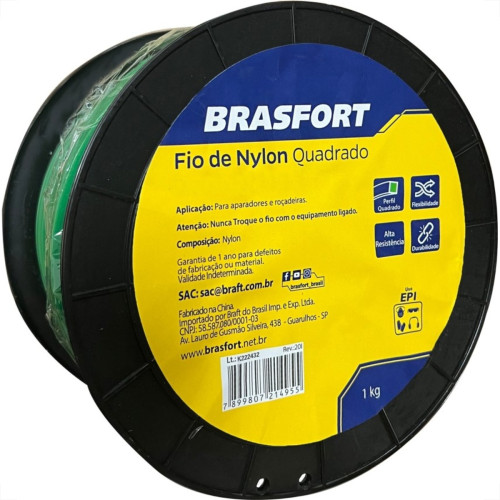 Fio De Nylon Brasfort Quadrado 2,7Mm/195M 1Kg 9011 Fio De Nylon Brasfort Quadrado 2,7Mm/195M 1Kg 9011