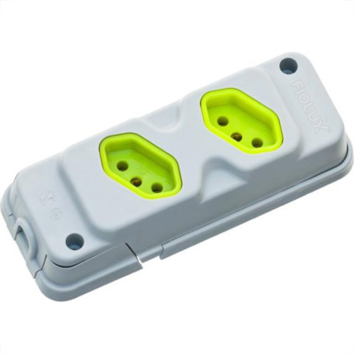 Tomada Barra Fiolux   Dupla 20A 2 Polos+Terra Cinza/Verde
