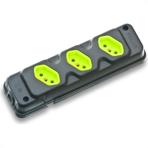 Tomada Barra Fiolux   Tripla 20A 2 Polos+Terra Preta/Verde