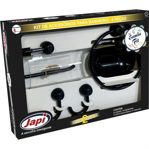 Acessorio Wc Japi Samba Fit Preto Kit Com 5 Pecas Jkskf Acessorio Wc Japi Samba Fit Preto Kit Com 5 Pecas Jkskf