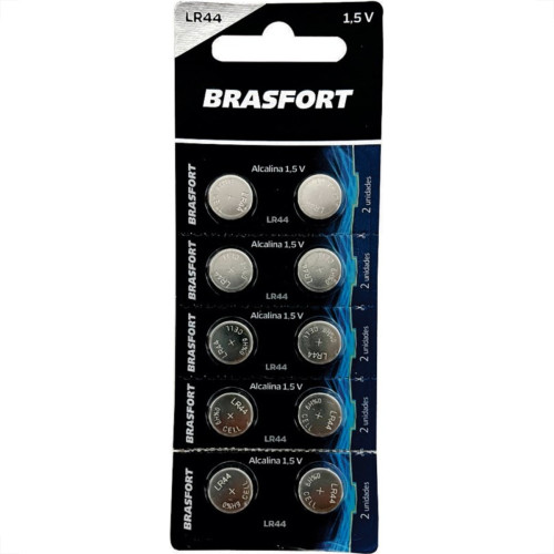 Pilha Brasfort Bateria ''Lr44'' Relogio 1.5V Alcalina Cartela Com 10 Pecas 7418 Pilha Brasfort Bateria ''Lr44'' Relogio 1.5V Alcalina Cartela Com 10 Pecas 7418