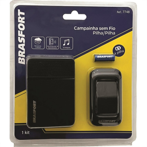 Campainha Sem Fio Brasfort Pilha/Pilha 52 Toques Pre-Ta 7748 Campainha Sem Fio Brasfort Pilha/Pilha 52 Toques Pre-Ta 7748