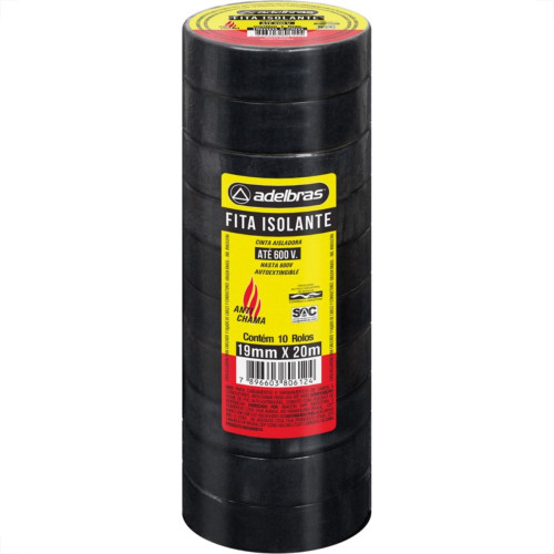 Fita Isolante Adelbras 20Mx19Mm Preta - Kit C/10