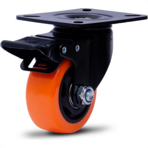 Rodizio Colson Polietileno Base Giratoria Laranja Com Trava 75Mm Rodizio Colson Polietileno Base Giratoria Laranja Com Trava 75Mm