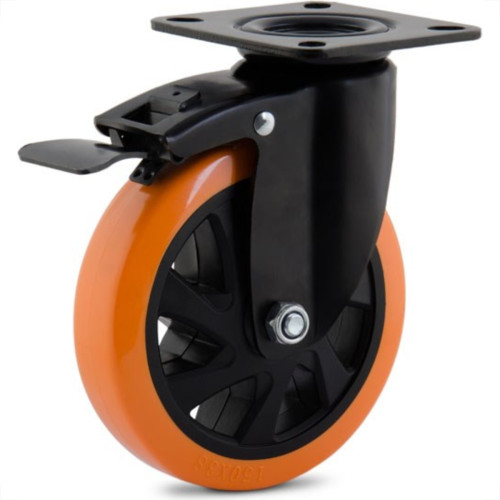 Rodizio Colson Polietileno Base Giratoria Laranja Com Trava 150Mm Rodizio Colson Polietileno Base Giratoria Laranja Com Trava 150Mm