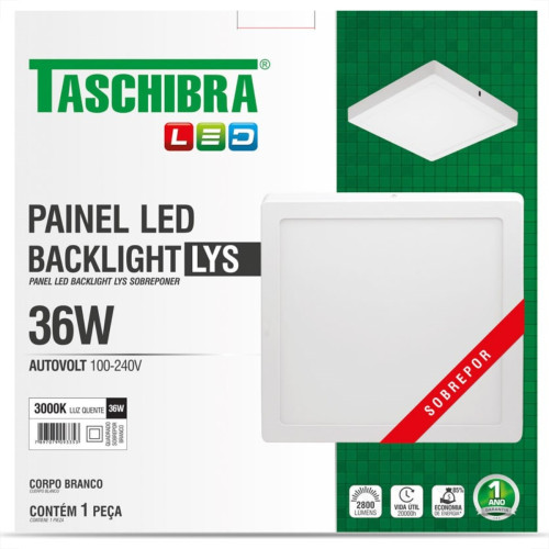 Luminaria Led Plafon Taschibra Lys Externo Quadrado 36W 3000K 40Cm Luminaria Led Plafon Taschibra Lys Externo Quadrado 36W 3000K 40Cm