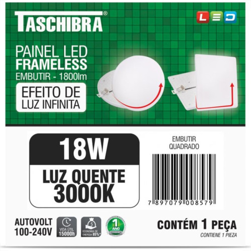 Luminaria Led Plafon Taschibra Frameless Borda Infinita Embutir Quadrado 18W 3000K 12Cm Luminaria Led Plafon Taschibra Frameless Borda Infinita Embutir Quadrado 18W 3000K 12Cm
