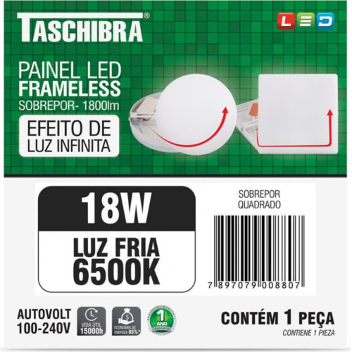 Luminaria Led Plafon Taschibra Frameless Borda Infinita Externo Quadrado 18W 6500K 12Cm Luminaria Led Plafon Taschibra Frameless Borda Infinita Externo Quadrado 18W 6500K 12Cm