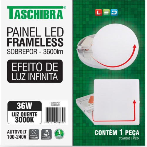 Luminaria Led Plafon Taschibra Frameless Borda Infinita Externo Quadrado 36W 3000K 22,2Cm Luminaria Led Plafon Taschibra Frameless Borda Infinita Externo Quadrado 36W 3000K 22,2Cm