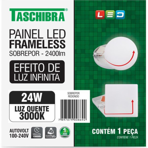 Luminaria Led Plafon Taschibra Frameless Borda Infinita Externo Redondo 24W 3000K 17Cm Luminaria Led Plafon Taschibra Frameless Borda Infinita Externo Redondo 24W 3000K 17Cm