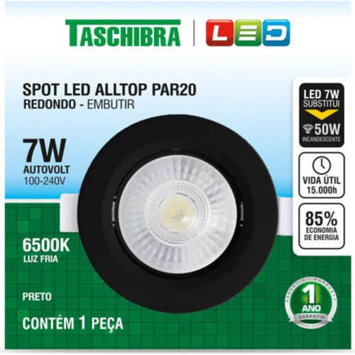 Spot Led Taschibra Alltop Embutir Redondo Preto Par20 7W 6500K Spot Led Taschibra Alltop Embutir Redondo Preto Par20 7W 6500K