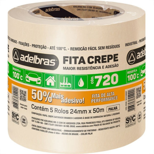 Fita Crepe Adelbras Alta Performance 24Mmx50M - Kit C/5