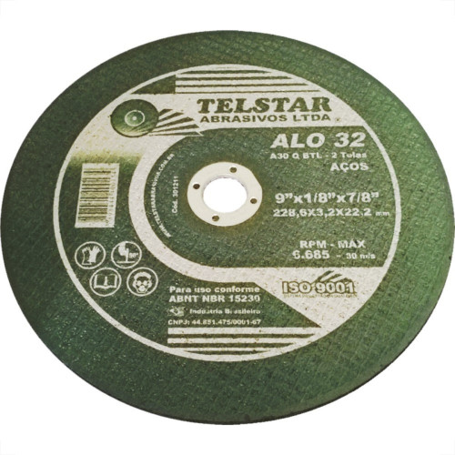 Disco De Corte Para Ferro Telstar 09 X 1/8 X 7/8 2 Telas 301211 - Kit C/5 Disco De Corte Para Ferro Telstar 09 X 1/8 X 7/8 2 Telas 301211 - Kit C/5