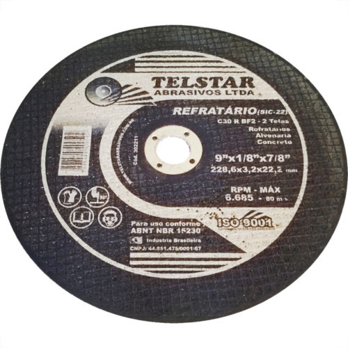 Disco De Corte Para Refratario Telstar 9 X 1/8 X 7/8 2 Telas 302211 - Kit C/5 Disco De Corte Para Refratario Telstar 9 X 1/8 X 7/8 2 Telas 302211 - Kit C/5