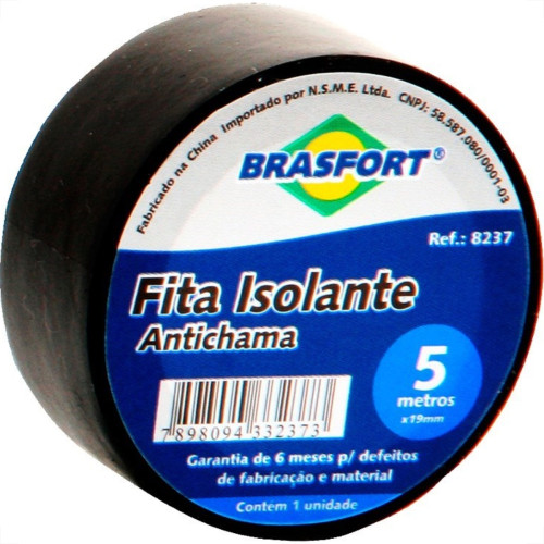 Fita Isolante Brasfort 5M X 19Mm Preta 8237 - Kit C/10 Fita Isolante Brasfort 5M X 19Mm Preta 8237 - Kit C/10
