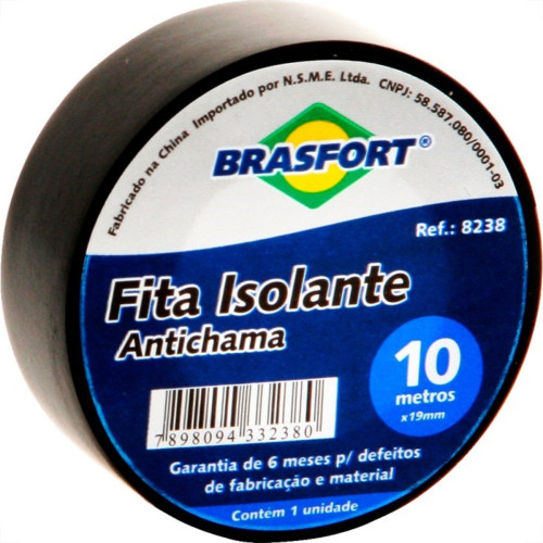Fita Isolante Brasfort 10M X 19Mm Preta 8238 - Kit C/10 Fita Isolante Brasfort 10M X 19Mm Preta 8238 - Kit C/10