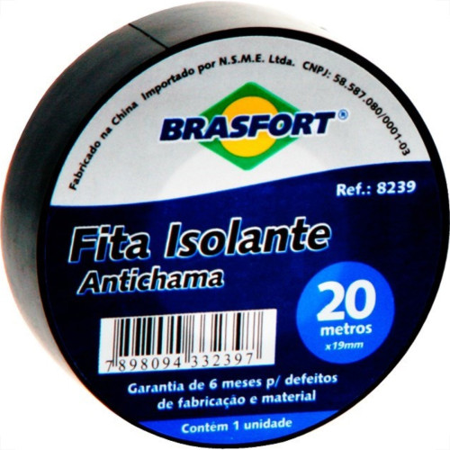 Fita Isolante Brasfort 20M X 19Mm Preta 8239 - Kit C/10 Fita Isolante Brasfort 20M X 19Mm Preta 8239 - Kit C/10