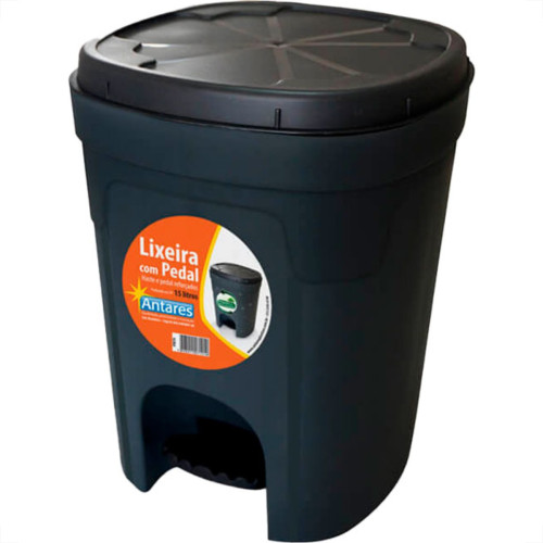 Antares Lixeira C/Ped. 15Lt Preta