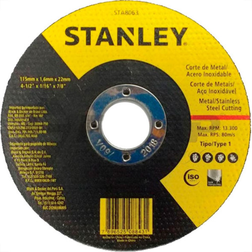 Black & Decker Acessorios Disco Stanley Inox 4.1/2X1,0X7/8 - Kit C/25 Pc
