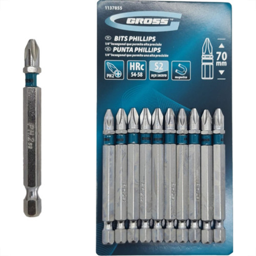 Mundo Das Ferramentas Bits Phillips Gross S2(Ph2)X 70Mm C/10 Mundo Das Ferramentas Bits Phillips Gross S2(Ph2)X 70Mm C/10