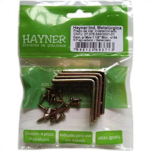 Hayner Cantoneira P/Moveis Bic,1.1/2 C/4 Hayn Hayner Cantoneira P/Moveis Bic,1.1/2 C/4 Hayn