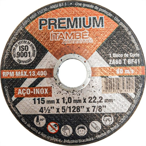 Disco Aco Inox Itambe 4.1/2''X5/128''X7/8'' Premium - Fino 1,0Mm - Kit C/25 Pecas Disco Aco Inox Itambe 4.1/2''X5/128''X7/8'' Premium - Fino 1,0Mm - Kit C/25 Pecas