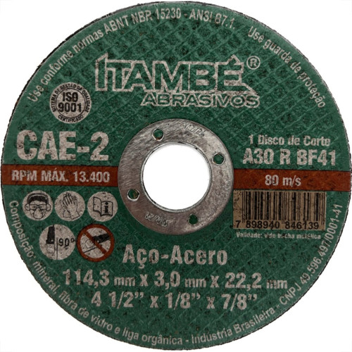Disco Corte Ferro Itambe 4.1/2''X1/8X7/8''- 2 Telas Cae-2 - Kit C/10 Pecas Disco Corte Ferro Itambe 4.1/2''X1/8X7/8''- 2 Telas Cae-2 - Kit C/10 Pecas