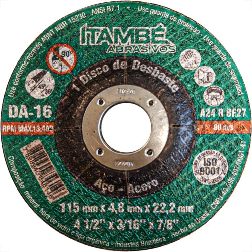 Disco Desbaste Itambe 4.1/2''X3/16''X7/8'' - Da-16 - 7060 Disco Desbaste Itambe 4.1/2''X3/16''X7/8'' - Da-16 - 7060