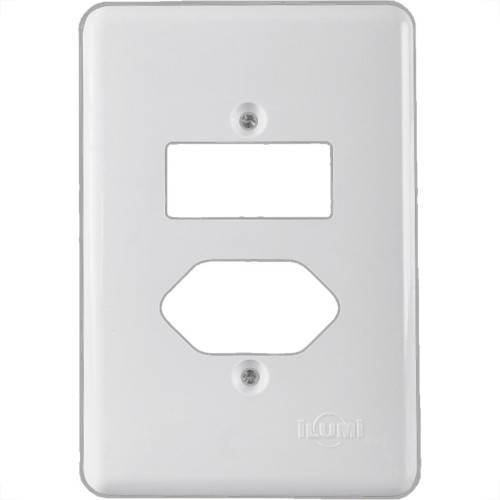 Placa Conjunto Ilumi Stylus Branco 4X2 - 1 Interruptor + 1 Tomada - 20420 Placa Conjunto Ilumi Stylus Branco 4X2 - 1 Interruptor + 1 Tomada - 20420