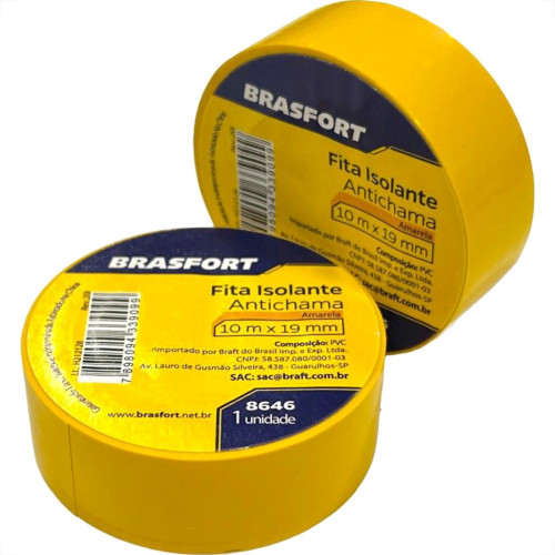 Fita Isolante Brasfort 10M Amarela - 8646 - Kit C/10 Pecas