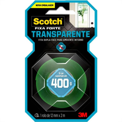 Fita Dupla Face 3M Fixa Forte Transparente 12Mm X 2M - 400G Fita Dupla Face 3M Fixa Forte Transparente 12Mm X 2M - 400G