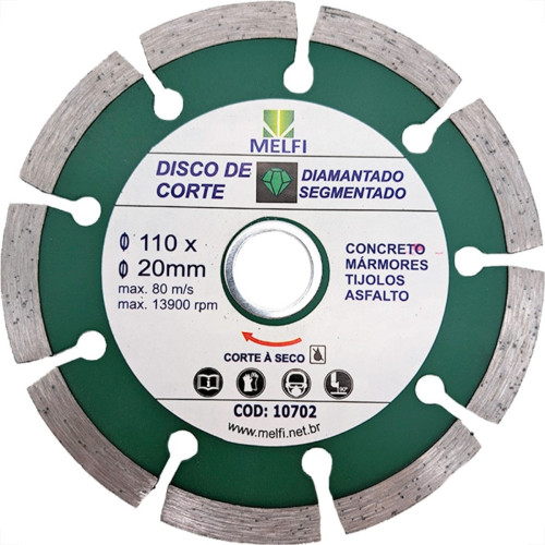 Disco Diamantado Melfi Segmentado Seco 110Mm X 20Mm - 10702 Disco Diamantado Melfi Segmentado Seco 110Mm X 20Mm - 10702