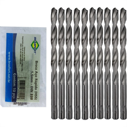 Broca Aco Rapido Brasfort 1,5Mm - 7470 - Kit C/10 Pecas Broca Aco Rapido Brasfort 1,5Mm - 7470 - Kit C/10 Pecas