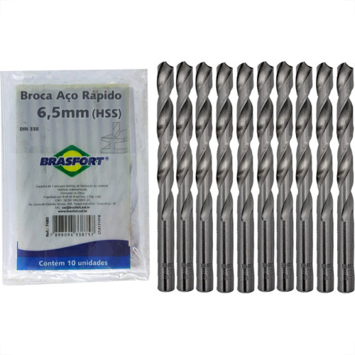 Broca Aco Rapido Brasfort 6,5Mm - 7480 - Kit C/10 Pecas Broca Aco Rapido Brasfort 6,5Mm - 7480 - Kit C/10 Pecas
