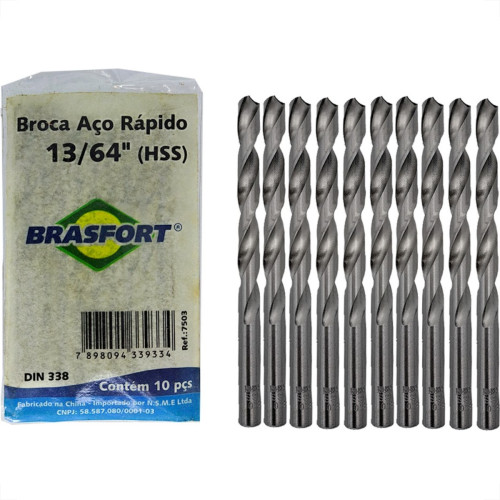 Broca Aco Rapido Brasfort 13/64'' - 7503 - Kit C/10 Pecas Broca Aco Rapido Brasfort 13/64'' - 7503 - Kit C/10 Pecas