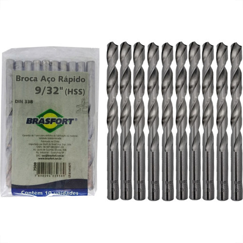Broca Aco Rapido Brasfort 9/32'' - 7508 - Kit C/10 Pecas Broca Aco Rapido Brasfort 9/32'' - 7508 - Kit C/10 Pecas
