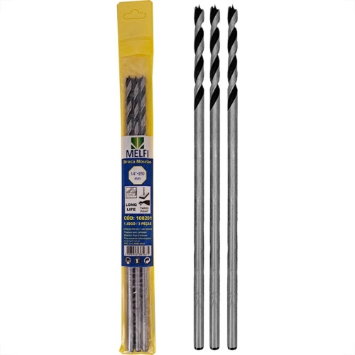 Broca Mourao Aco Carbono Melfi 1/4''X 250 - Kit C/3 Pecas Broca Mourao Aco Carbono Melfi 1/4''X 250 - Kit C/3 Pecas