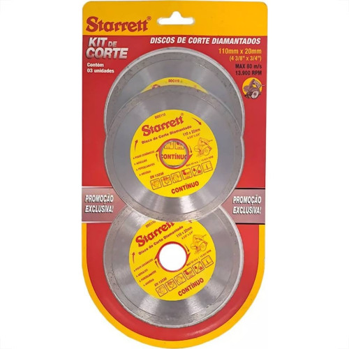 Disco Diamantado Starrett Cartela Com 3 Pecas Liso 110Mm X 20Mm - Kddc110-3 Disco Diamantado Starrett Cartela Com 3 Pecas Liso 110Mm X 20Mm - Kddc110-3