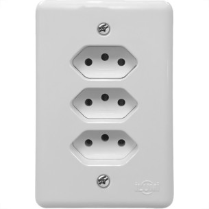 Conjunto Ilumi Stylus Branco Com Placa 3 Tomadas 2P+T. 10A. - 201201 Monobloco