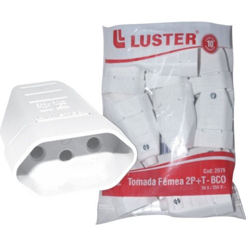 Pino Femea Luster 2 Polos+Terra 10A. Branco 2079 - Kit C/10 Pecas Pino Femea Luster 2 Polos+Terra 10A. Branco 2079 - Kit C/10 Pecas
