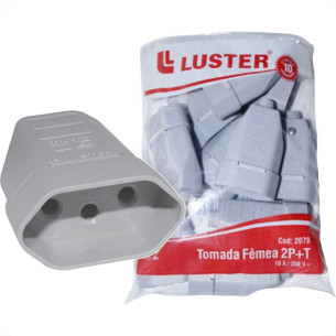 Pino Femea Luster 2 Polos+Terra 10A. Cinza 2078 . / Kit C/ 10 Peca