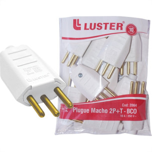 Pino Macho Luster 2 Polos+Terra 10A. Branco 2064 . / Kit C/ 10 Peca