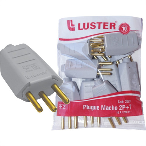 Pino Macho Luster 2 Polos+Terra 10A. Cinza 2063 - Kit C/10 Pecas Pino Macho Luster 2 Polos+Terra 10A. Cinza 2063 - Kit C/10 Pecas