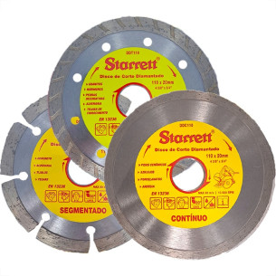 Disco Diamantado Starrett Cartela Com 3 Pecas Liso/Segmentado/Turbo 110Mm X 20Mm - Kddp110-3