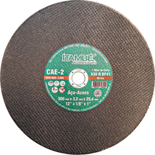 Disco Corte Ferro Itambe 12''X1/8''X1'' 2 Telas Cae-2 Disco Corte Ferro Itambe 12''X1/8''X1'' 2 Telas Cae-2